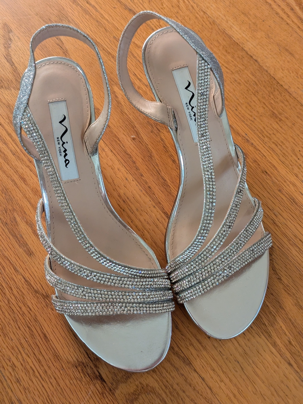 Nina Silver Rhinestone Slingback Heels